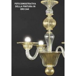 CASANOVA LAMPADARIO 6 LUCI IN VETRO DI MURANO TRASPARENTE OPPURE FINITURA ORO LAVORATO A MANO MADE IN ITALY 2