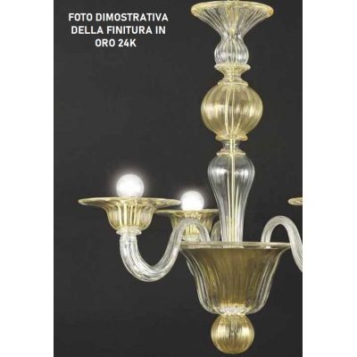 CASANOVA LAMPADARIO 6 LUCI IN VETRO DI MURANO TRASPARENTE OPPURE FINITURA ORO LAVORATO A MANO MADE IN ITALY
