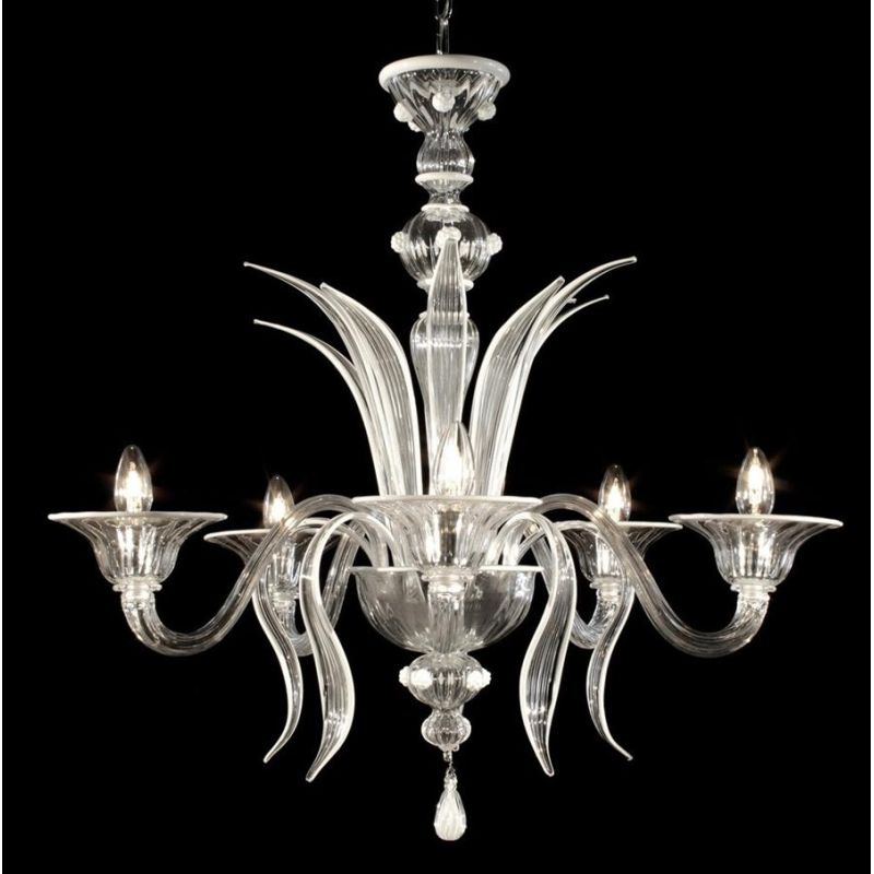 DOSSON FILI COLORATI LAMPADARIO 5 LUCI IN VETRO DI MURANO LAVORATO A MANO 2 COLORI MADE IN ITALY