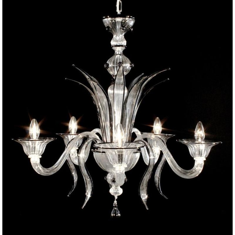 DOSSON FILI COLORATI LAMPADARIO 5 LUCI IN VETRO DI MURANO LAVORATO A MANO 2 COLORI MADE IN ITALY