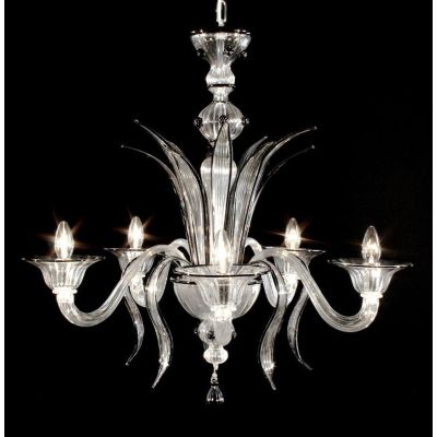 DOSSON FILI COLORATI LAMPADARIO 5 LUCI IN VETRO DI MURANO LAVORATO A MANO 2 COLORI MADE IN ITALY