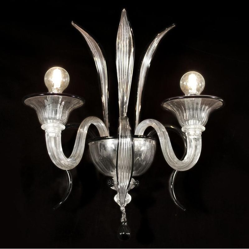 DOSSON FILI COLORATI APPLIQUE 2 LUCI IN VETRO DI MURANO LAVORATO A MANO 2 COLORI MADE IN ITALY