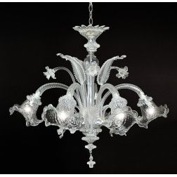 VENEZIA LAMPADARIO 5 LUCI IN VETRO DI MURANO LAVORATO A MANO TRASPARENTE O CON FINITURE ORO 24K MADE IN ITALY
