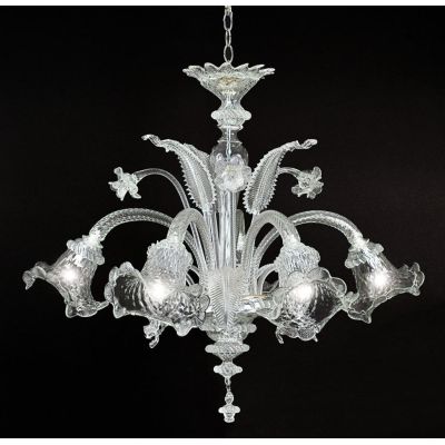 VENEZIA LAMPADARIO 5 LUCI IN VETRO DI MURANO LAVORATO A MANO TRASPARENTE O CON FINITURE ORO 24K MADE IN ITALY