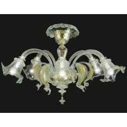 VENEZIA PLAFONIERA 5 LUCI IN VETRO DI MURANO LAVORATO A MANO TRASPARENTE O CON FINITURE ORO 24K MADE IN ITALY 2