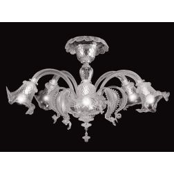 VENEZIA PLAFONIERA 5 LUCI IN VETRO DI MURANO LAVORATO A MANO TRASPARENTE O CON FINITURE ORO 24K MADE IN ITALY