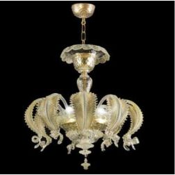 VENEZIA FOGLIE LAMPADARIO 3 LUCI IN VETRO DI MURANO TRASPARENTE O CON FINITURE ORO 24K MADE IN ITALY 2