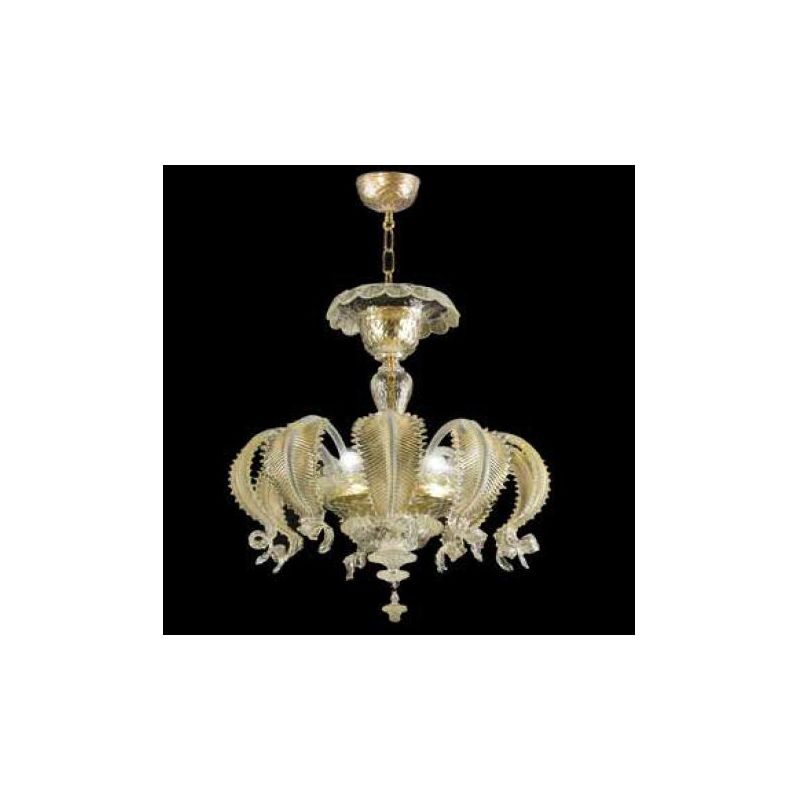 VENEZIA FOGLIE LAMPADARIO 3 LUCI IN VETRO DI MURANO TRASPARENTE O CON FINITURE ORO 24K MADE IN ITALY