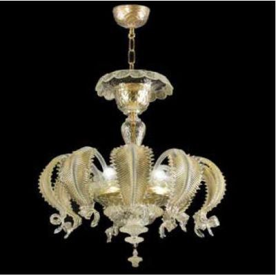 VENEZIA FOGLIE LAMPADARIO 3 LUCI IN VETRO DI MURANO TRASPARENTE O CON FINITURE ORO 24K MADE IN ITALY