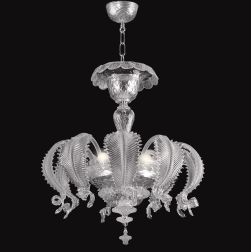 VENEZIA FOGLIE LAMPADARIO 3 LUCI IN VETRO DI MURANO TRASPARENTE O CON FINITURE ORO 24K MADE IN ITALY