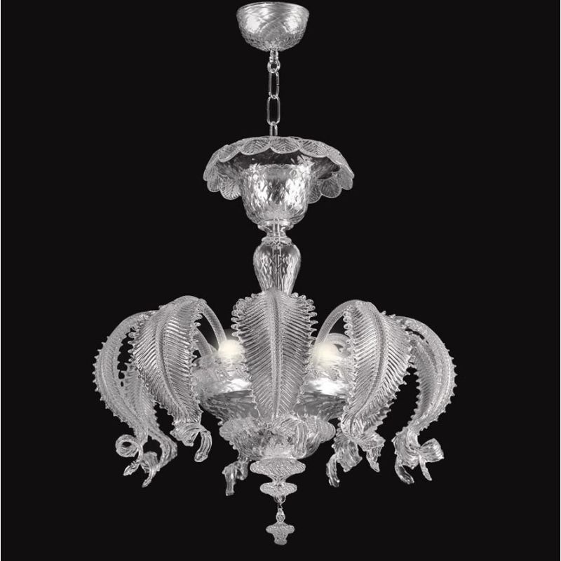 VENEZIA FOGLIE LAMPADARIO 3 LUCI IN VETRO DI MURANO TRASPARENTE O CON FINITURE ORO 24K MADE IN ITALY