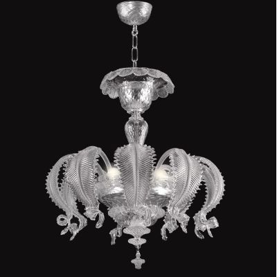 VENEZIA FOGLIE LAMPADARIO 3 LUCI IN VETRO DI MURANO TRASPARENTE O CON FINITURE ORO 24K MADE IN ITALY