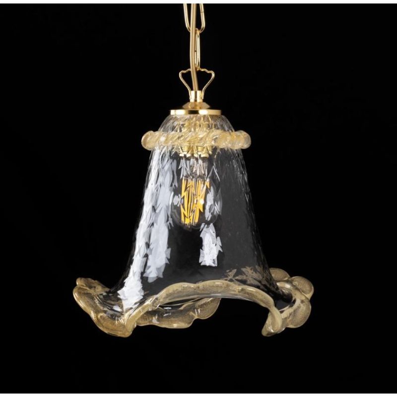 VENEZIA SOSPENSIONE SINGOLA IN VETRO DI MURANO TRASPARENTE O CON FINITURE ORO 24K LAVORATO A MANO MADE IN ITALY