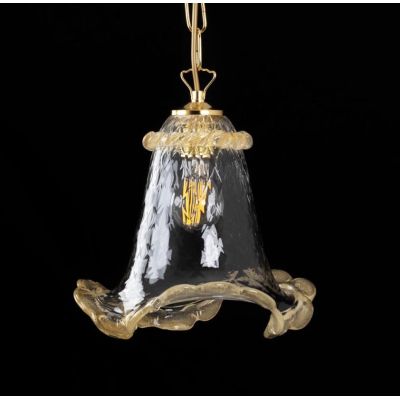 VENEZIA SOSPENSIONE SINGOLA IN VETRO DI MURANO TRASPARENTE O CON FINITURE ORO 24K LAVORATO A MANO MADE IN ITALY