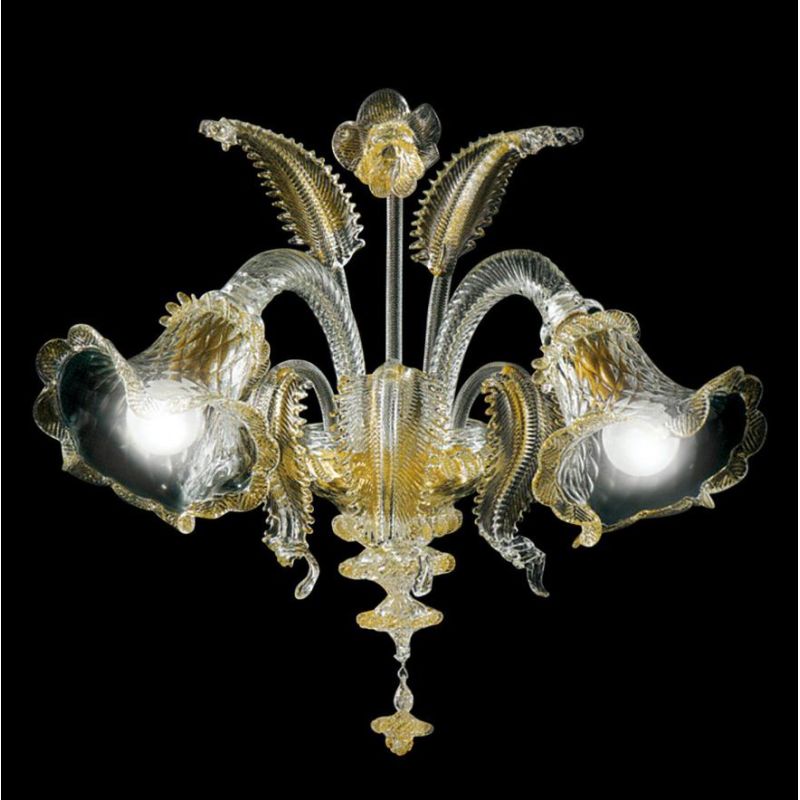 VENEZIA APPLIQUE 2 LUCI IN VETRO DI MURANO TRASPARENTE O CON FINITURE ORO 24K LAVORATO A MANO MADE IN ITALY