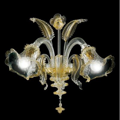 VENEZIA APPLIQUE 2 LUCI IN VETRO DI MURANO TRASPARENTE O CON FINITURE ORO 24K LAVORATO A MANO MADE IN ITALY