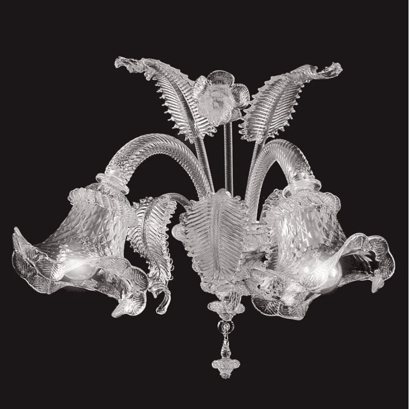 VENEZIA APPLIQUE 2 LUCI IN VETRO DI MURANO TRASPARENTE O CON FINITURE ORO 24K LAVORATO A MANO MADE IN ITALY