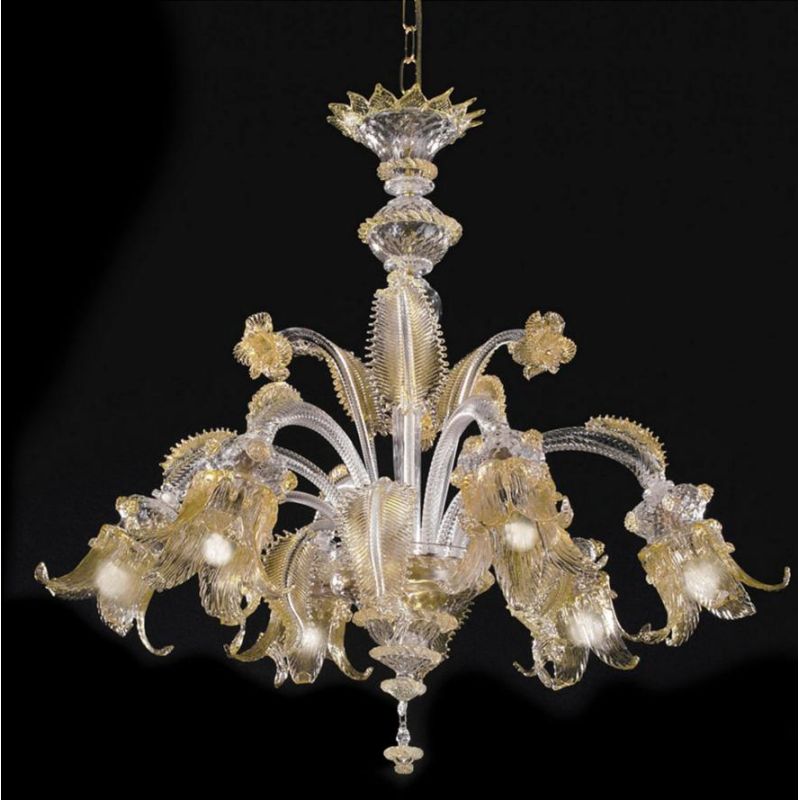 CA D'ORO LAMPADARIO 6 LUCI IN VETRO DI MURANO CON FINITURE ORO 24K LAVORATO A MANO MADE IN ITALY