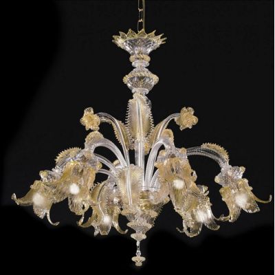 CA D'ORO LAMPADARIO 6 LUCI IN VETRO DI MURANO CON FINITURE ORO 24K LAVORATO A MANO MADE IN ITALY
