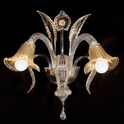FENICE APPLIQUE 2 LUCI IN VETRO DI MURANO TRASPARENTE CON FINITURE ORO 24K LAVORATO A MANO MADE IN ITALY