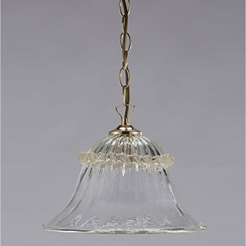 FENICE SOSPENSIONE SINGOLA IN VETRO DI MURANO TRASPARENTE CON FINITURE ORO 24K LAVORATO A MANO MADE IN ITALY