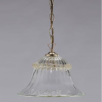 FENICE SOSPENSIONE SINGOLA IN VETRO DI MURANO TRASPARENTE CON FINITURE ORO 24K LAVORATO A MANO MADE IN ITALY