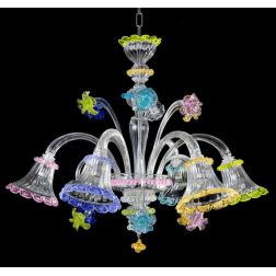 VENEZIA FIORI LAMPADARIO 6 LUCI IN VETRO DI MURANO LAVORATO A MANO MULTICOLOR MADE IN ITALY