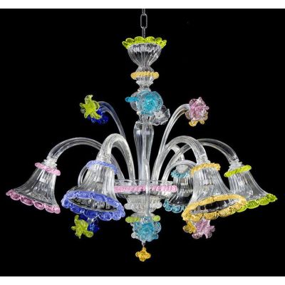 VENEZIA FIORI LAMPADARIO 6 LUCI IN VETRO DI MURANO LAVORATO A MANO MULTICOLOR MADE IN ITALY