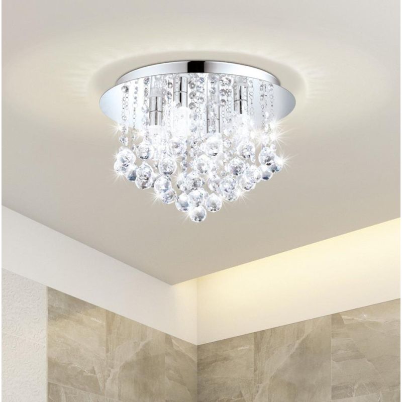 ALMONTE PLAFONIERA D50 CM METALLO CROMO CON PENDENTI IN CRISTALLO LAMPADINE G9 INCLUSE MODERNA