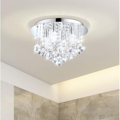 ALMONTE PLAFONIERA D50 CM METALLO CROMO CON PENDENTI IN CRISTALLO LAMPADINE G9 INCLUSE MODERNA