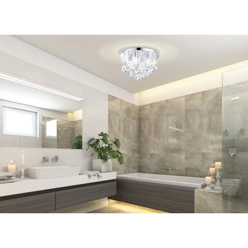 ALMONTE PLAFONIERA D50 CM METALLO CROMO CON PENDENTI IN CRISTALLO LAMPADINE G9 INCLUSE MODERNA