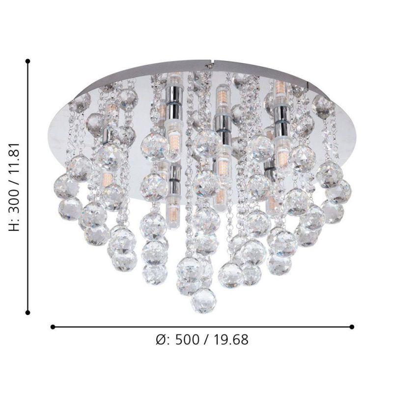 ALMONTE PLAFONIERA D50 CM METALLO CROMO CON PENDENTI IN CRISTALLO LAMPADINE G9 INCLUSE MODERNA