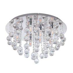 ALMONTE PLAFONIERA D50 CM METALLO CROMO CON PENDENTI IN CRISTALLO LAMPADINE G9 INCLUSE MODERNA