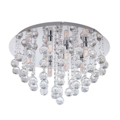 ALMONTE PLAFONIERA D50 CM METALLO CROMO CON PENDENTI IN CRISTALLO LAMPADINE G9 INCLUSE MODERNA