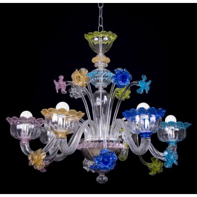 MURANO FIORI LAMPADARIO 6 LUCI IN VETRO DI MURANO LAVORATO A MANO MULTICOLOR MADE IN ITALY