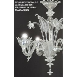 MURANO LAMPADARIO 6 LUCI IN VETRO DI MURANO TRASPARENTE O CON FINITURE ORO 24K LAVORATO A MANO MADE IN ITALY 2