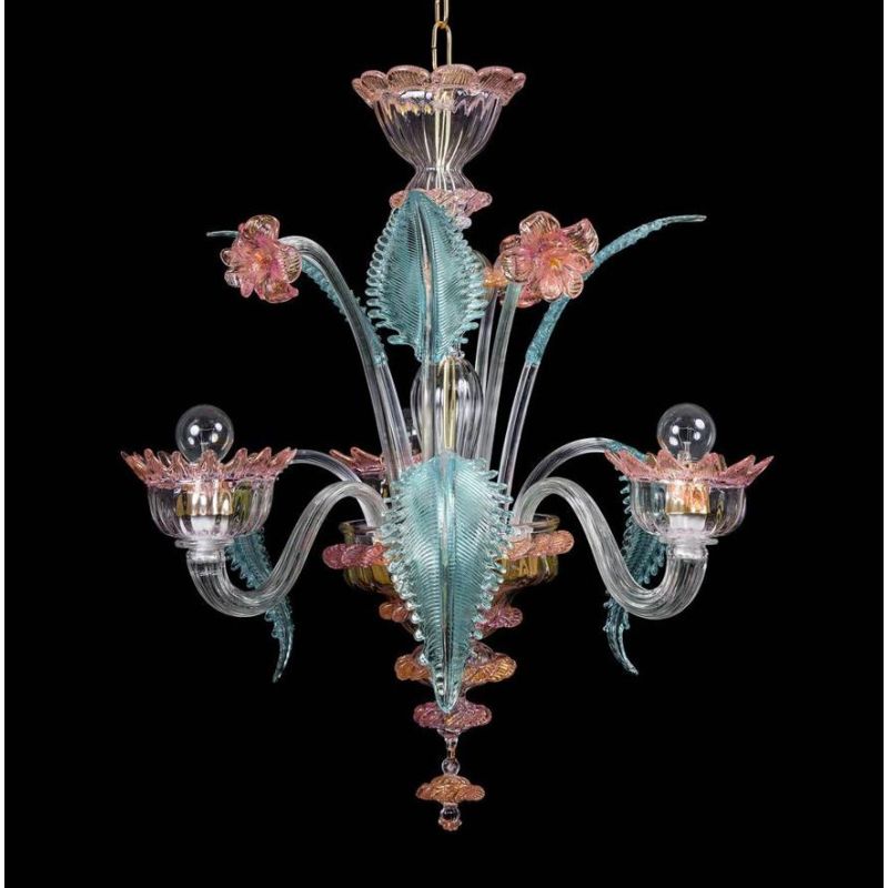 MURANO RIGADIN MICRO LAMPADARIO 3 LUCI IN VETRO DI MURANO LAVORATO A MANO RIGADIN 2 COLORI MADE IN ITALY