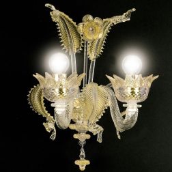 MURANO APPLIQUE 2 LUCI IN VETRO DI MURANO TRASPARENTE O CON FINITURA IN ORO 24K LAVORATO A MANO MADE IN ITALY 2