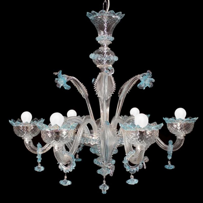 IMPERIALE LAMPADARIO 6 LUCI IN VETRO DI MURANO LAVORATO A MANO 4 COLORI ELEGANTE MADE IN ITALY