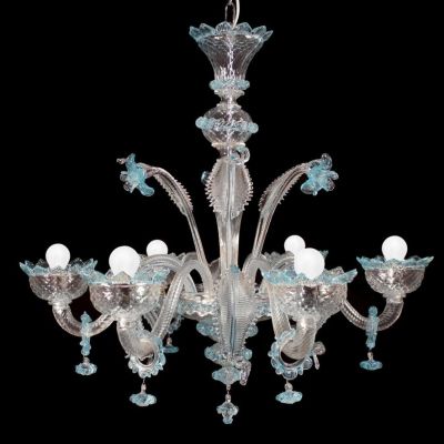 IMPERIALE LAMPADARIO 6 LUCI IN VETRO DI MURANO LAVORATO A MANO 4 COLORI ELEGANTE MADE IN ITALY