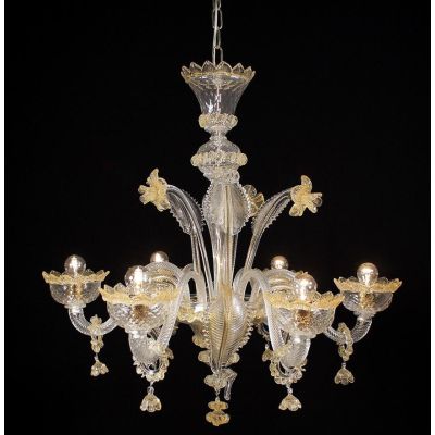 IMPERIALE LAMPADARIO 6 LUCI IN VETRO DI MURANO LAVORATO A MANO 4 COLORI ELEGANTE MADE IN ITALY