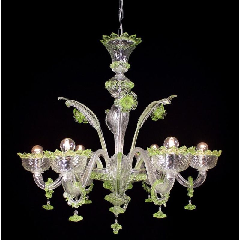 IMPERIALE LAMPADARIO 6 LUCI IN VETRO DI MURANO LAVORATO A MANO 4 COLORI ELEGANTE MADE IN ITALY