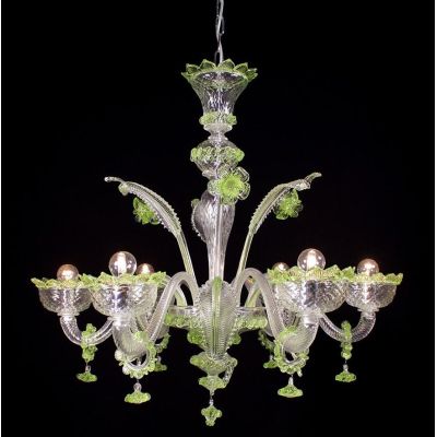 IMPERIALE LAMPADARIO 6 LUCI IN VETRO DI MURANO LAVORATO A MANO 4 COLORI ELEGANTE MADE IN ITALY