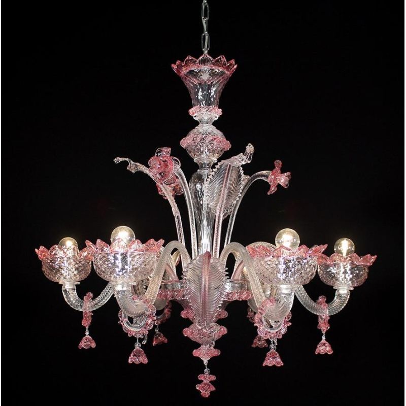 IMPERIALE LAMPADARIO 6 LUCI IN VETRO DI MURANO LAVORATO A MANO 4 COLORI ELEGANTE MADE IN ITALY