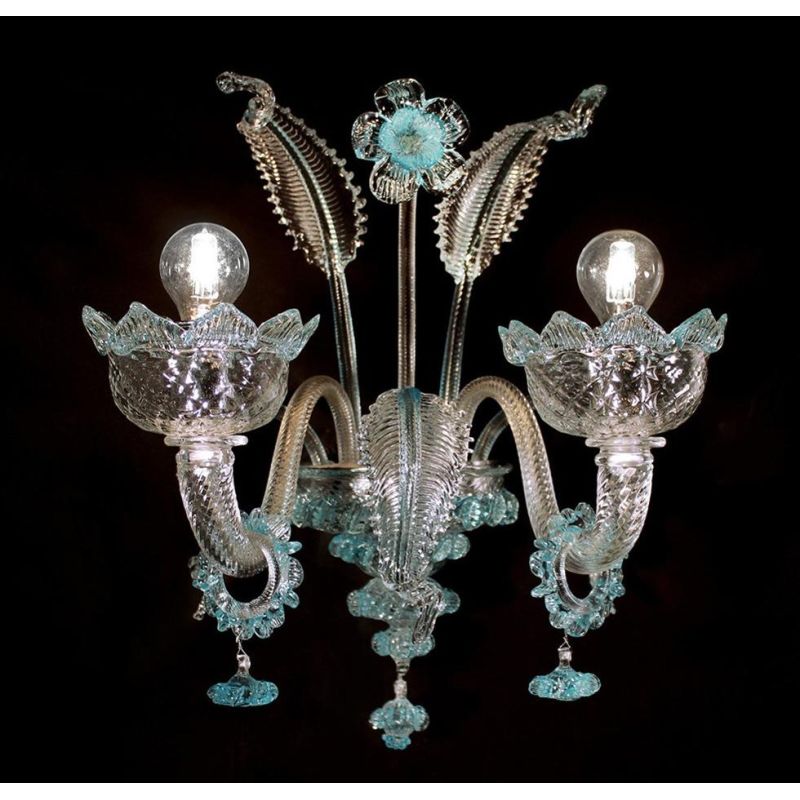 IMPERIALE APPLIQUE 2 LUCI IN VETRO DI MURANO LAVORATO A MANO 4 COLORI ELEGANTE MADE IN ITALY