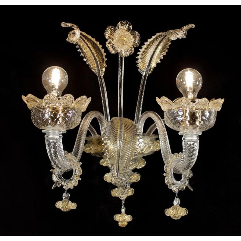 IMPERIALE APPLIQUE 2 LUCI IN VETRO DI MURANO LAVORATO A MANO 4 COLORI ELEGANTE MADE IN ITALY