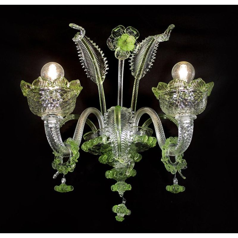 IMPERIALE APPLIQUE 2 LUCI IN VETRO DI MURANO LAVORATO A MANO 4 COLORI ELEGANTE MADE IN ITALY