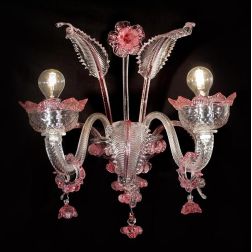 IMPERIALE APPLIQUE 2 LUCI IN VETRO DI MURANO LAVORATO A MANO 4 COLORI ELEGANTE MADE IN ITALY