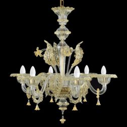 GRAN CANAL RIGADIN LAMPADARIO 6 LUCI IN VETRO DI MURANO LAVORATO A MANO CON FINITURE IN ORO 24K MADE IN ITALY