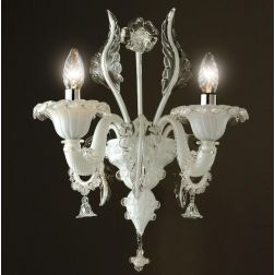 CANAL GRANDE APPLIQUE 2 LUCI IN VETRO DI MURANO BIANCO LAVORATO A MANO FINITURE CRISTALLO MADE IN ITALY